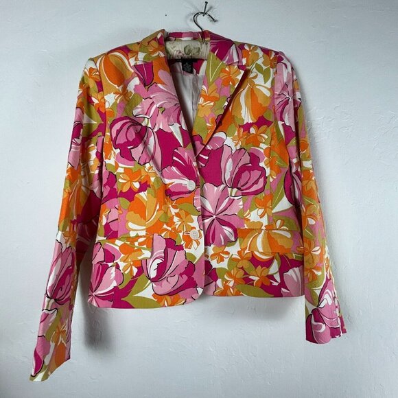 G Signature Women's Floral Print Button Front Embossed Blazer Multicolor 12 - Picture 1 of 7